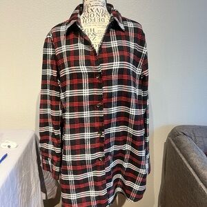 LuLaRoe Red and Black Plaid Button-Down Shirt with pockets